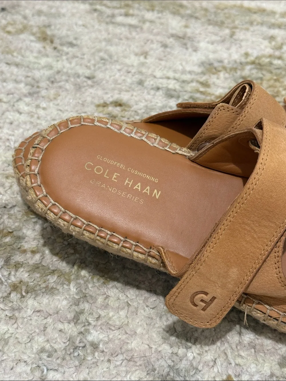 Cole Haan Tan Leather Double-Strap Espadrille Slides